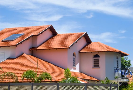A view of typical vintage house with tile roof